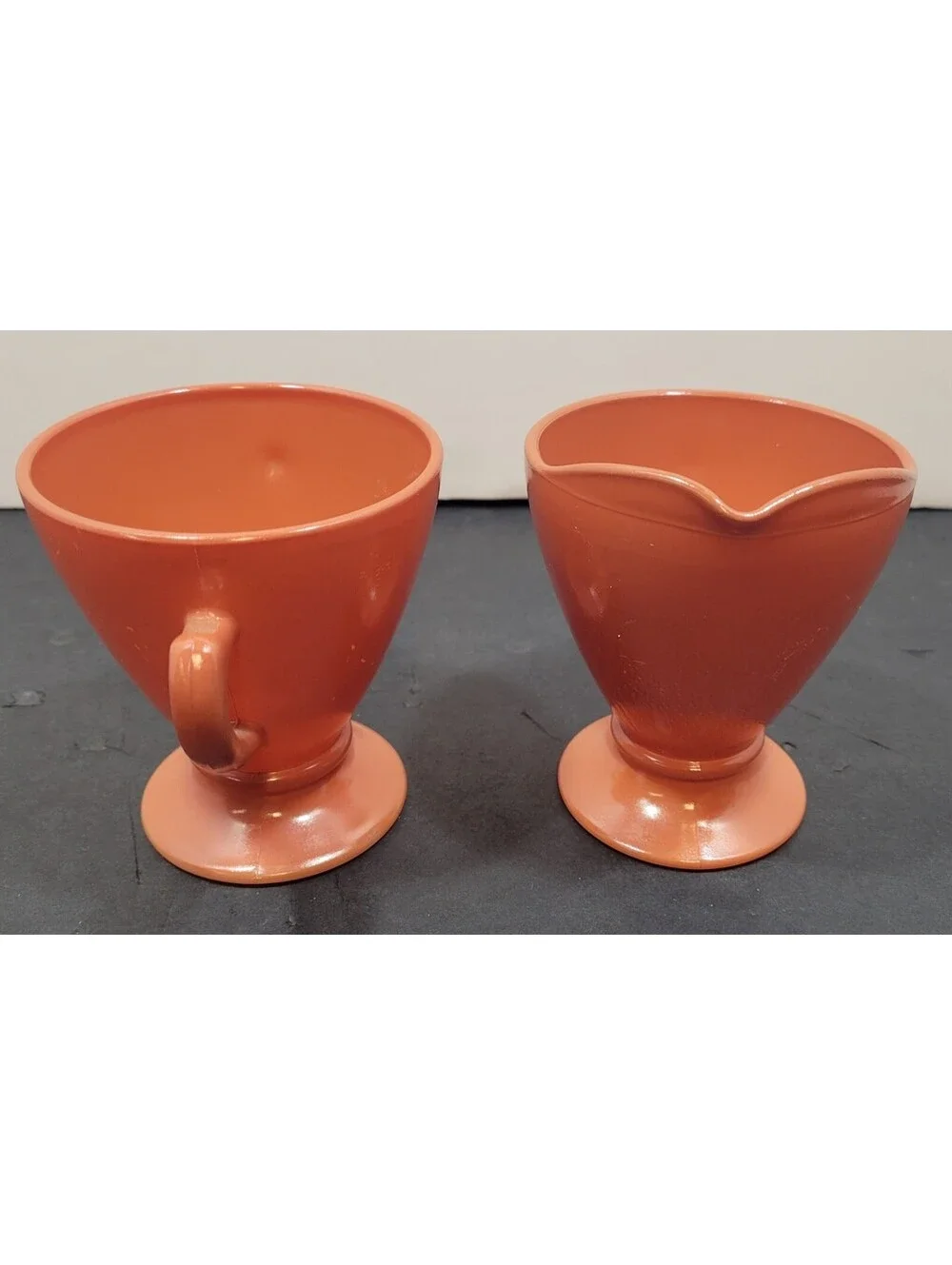 Vintage Hazel Atlas Ovide Platonite Orange Rust Sugar & Creamer Set